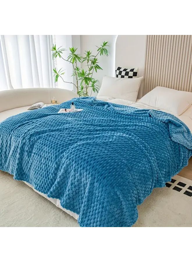 Blue All Season Milk Velvet Throw Blanket Lightweight Machine Washable for Home Office Travel - Image 2